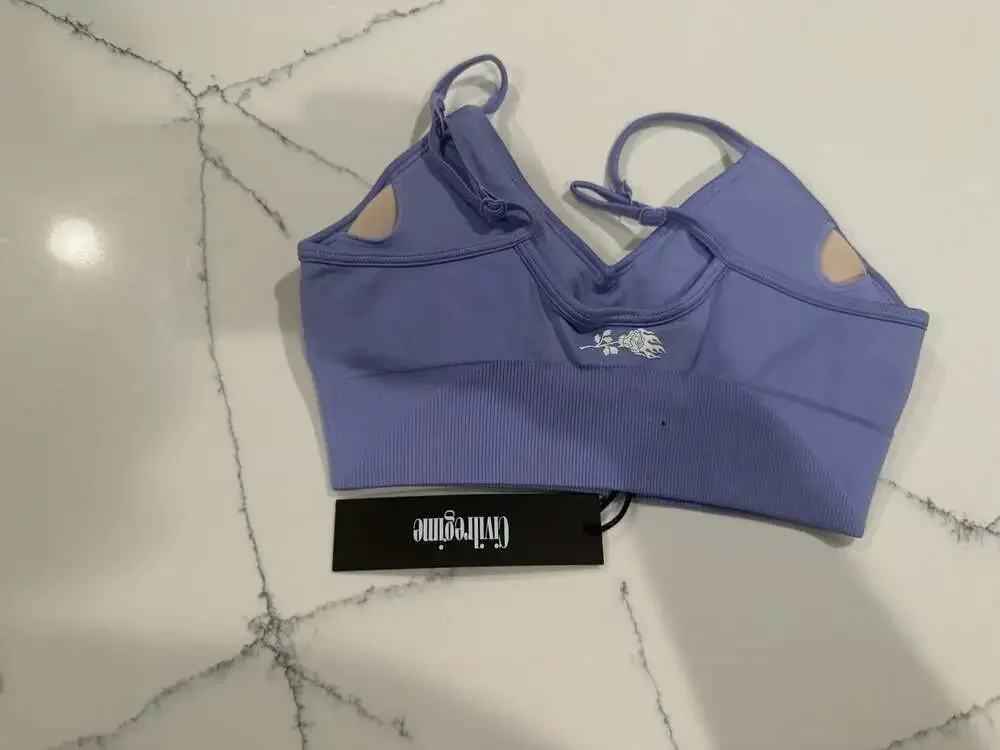 Civil Regime Seamless Ribbed Sports Bra with Logo Detail - Size Small